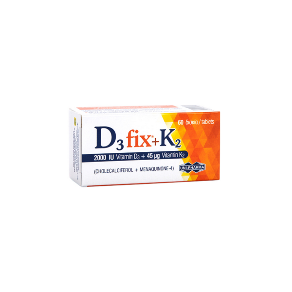 UniPharma D3 Fix 2000iu + K2 45mg 60caps (Συμπλήρωμα Διατροφής για την Οστεοπόρωση & την Οστεοαρθρίτιδα)