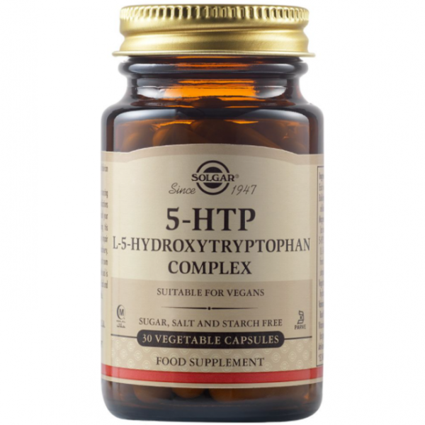 Solgar 5-HTP (5-hydroxytryptophan) Complex 100mg Συμπλήρωμα Διατροφής με 5-Υδροξυ-Τρυπτοφανη, Ιδανικό για Έλεγχο της Όρεξης, τη Σταθερότητα της Διάθεσης & του Ύπνου, 30veg.caps