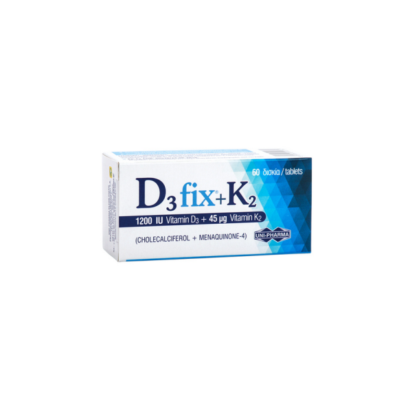 UniPharma D3 Fix 1200iu + K2 45mg 60tabs (Συμπλήρωμα Διατροφής με Βιταμίνη D3 & K2)