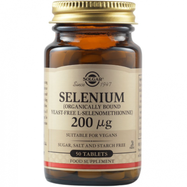 Solgar Selenium 200μg Συμπλήρωμα Διατροφής Σελήνιο Ιδανικό για Τόνωση Ανοσοποιητικού & Υπολειτουργία Θυροειδούς - Υγεία Μαλλιών & Νυχιών, 50tabs