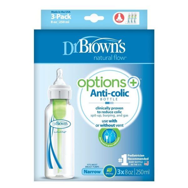 Dr. Brown's SB 83005 Πλαστικό Μπιμπερό με Στενό Λαιμό με Θηλή Σιλικόνης, Χρώμα Γαλάζιο, 3 x 250ml