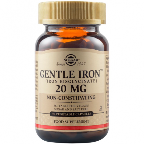Solgar Gentle Iron 20mg Συμπλήρωμα Διατροφής Σιδήρου που Αναστέλλει τη Σιδηροπενική Αναιμία, 90veg.caps