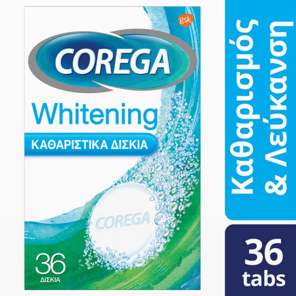 Corega Whitening Καθαριστικά Δισκία Οδοντοστοιχιών, 36 Δισκία