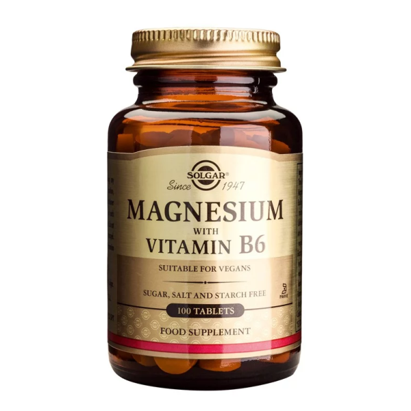 Solgar Magnesium + B6 Συμπλήρωμα Διατροφής Μαγνήσιο σε Συνδυασμό με Βιταμίνη Β6, 100tabs