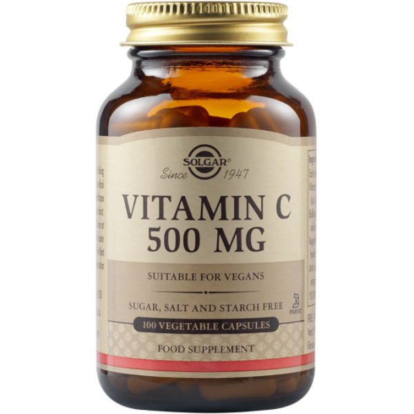 Solgar Vitamin C 500mg Συμπλήρωμα Διατροφής Βιταμίνη C για Ενίσχυση Ανοσοποιητικού, Πρόληψη & Αντιμετώπιση Κρυολογήματος, 100veg. caps