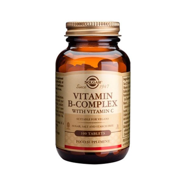 Solgar Vitamin B complex with Vitamin C Σύμπλεγμα Βιταμινών Β με Βιταμίνη C Ιδανικό για την Ενίσχυση του Νευρικού & Ανοσοποιητικού Συστήματος, 100tabs
