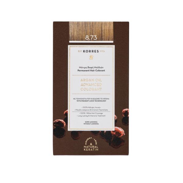 Korres Argan Oil Advanced Colorant 8.73 Βαφή Μαλλιών Χρυσή Καραμέλα, 1 τεμάχιο
