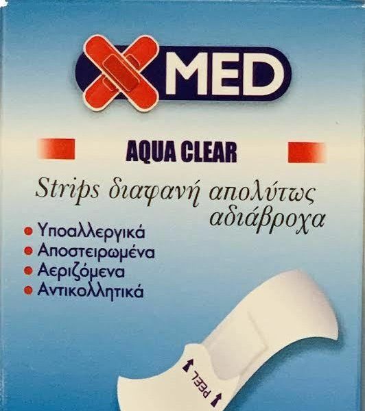 Medisei X-Med Aqua Clear Strips Φαρδιά Αδιάβροχα Διάφανα Επιθέματα 25 x 72mm 10 Τεμάχια