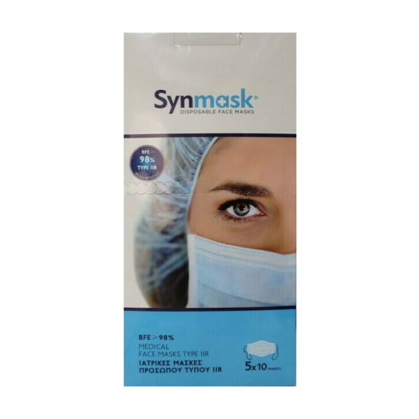 Synmask Ιατρικές μάσκες μίας χρήσης τύπου IIR EN14683, 3ply 5x10 τεμάχια
