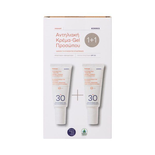 Korres Πακέτο Προσφοράς Sunscreen Face Cream-Gel Protect & Hydrate Spf30 2x40ml 1+1 Δώρο