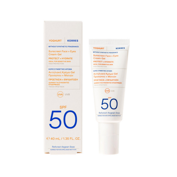 Korres Yoghurt Sunscreen Face & Eyes Cream Gel Αντηλιακή Κρέμα-Gel Προσώπου & Ματιών Χωρίς Συνθετικό Άρωμα SPF50, 40ml