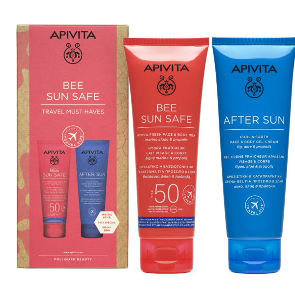Apivita Bee Sun Safe Set με Ενυδατικό Αναζωογονητικό Γαλάκτωμα Προσώπου/Σώματος Spf50 100ml & After Sun Δροσιστική Ενυδατική Κρέμα-Τζελ Προσώπου/Σώματος 100ml