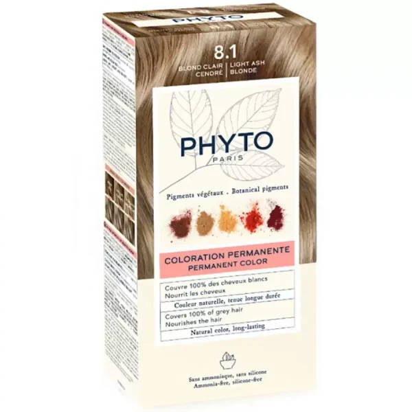 Phyto Color Blonde Clair No 8.1, Μόνιμη Βαφή Μαλλιών με Φυτικές Χρωστικές Ουσίες Χωρίς Αμμωνία, Ανοιχτό Ξανθό Σταχτί, 1 τεμ.