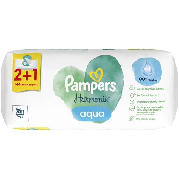 Pampers Harmonie Aqua Baby Wipes 144 Τεμάχια (3x48 Τεμάχια)
