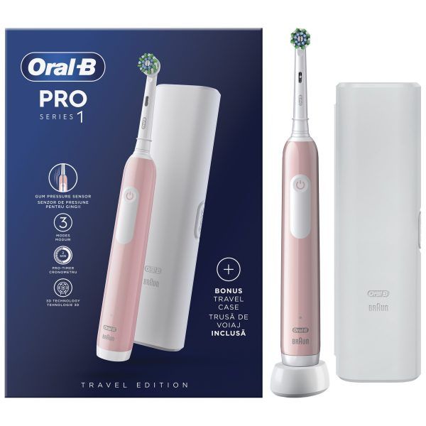 Oral-B Pro Series 1 Ηλεκτρική Οδοντόβουρτσα Ροζ 1τμχ & Θήκη Ταξιδιού