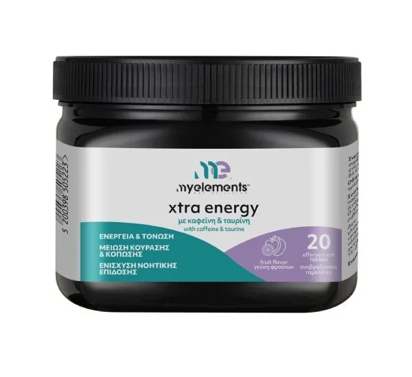 My Elements Xtra Energy Συμπλήρωμα Διατροφής με Καφεΐνη - Ταυρινή 20 Αναβράζουσες Ταμπλέτες