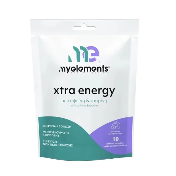 My Elements Xtra Energy Συμπλήρωμα Διατροφής με Καφεΐνη - Ταυρινή 10 Αναβράζουσες Ταμπλέτες