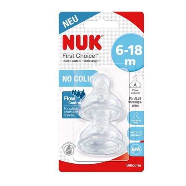 Nuk First Choice Plus Θηλές Σιλικόνης Flow Control 6-18 Μηνών, 2τμχ