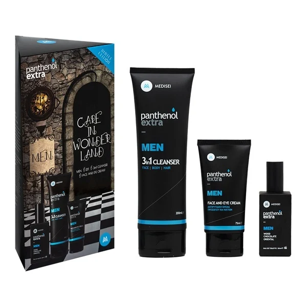 Panthenol Extra Beauty In Wonderland Edition Men Promo Eau de Toilette Ανδρικό Άρωμα, 50ml, 3in1 Cleanser Αφρόλουτρο & Σαμπουάν, 200ml, Face & Eye Cream Κρέμα Ματιών, 75ml & Νεσεσέρ, 1σετ