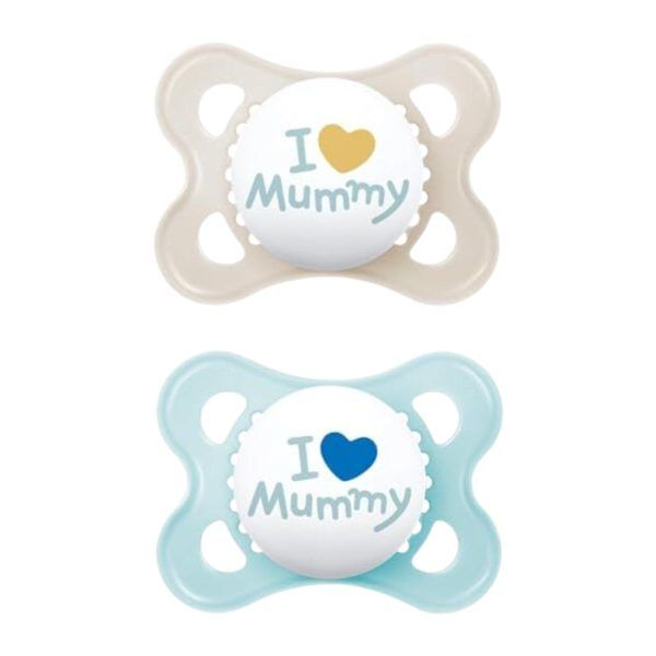 Mam Πιπίλες Σιλικόνης ''I Love Mummy'' για 2-6 μηνών 2 τεμάχια Blue/White