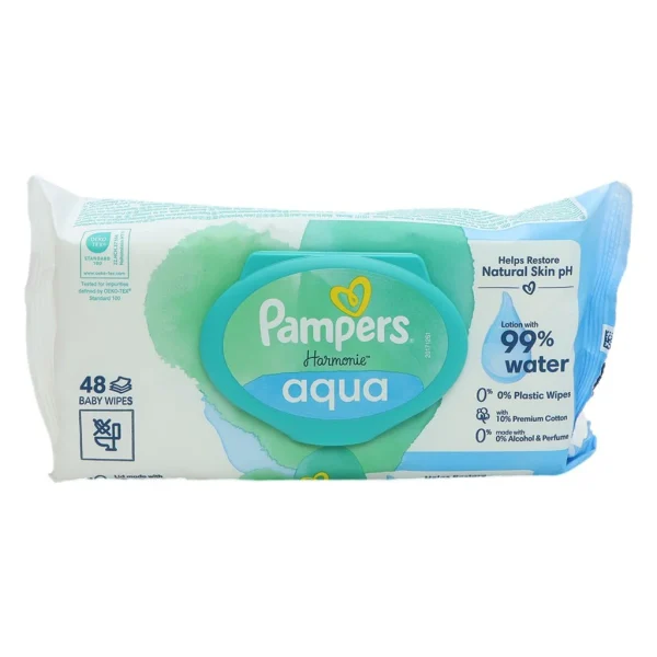 Pampers Harmonie Aqua Μωρομάντηλα με 99% Νερό, χωρίς Οινόπνευμα & Άρωμα 48τμχ
