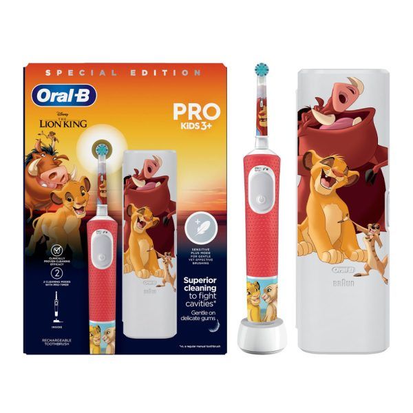 Oral-B The Lion King Vitality Pro Kids Electric Toothbrush 3+ Years Άσπρο - Κόκκινο 1 Τεμάχιο & Θήκη Μεταφοράς 1 Τεμάχιο