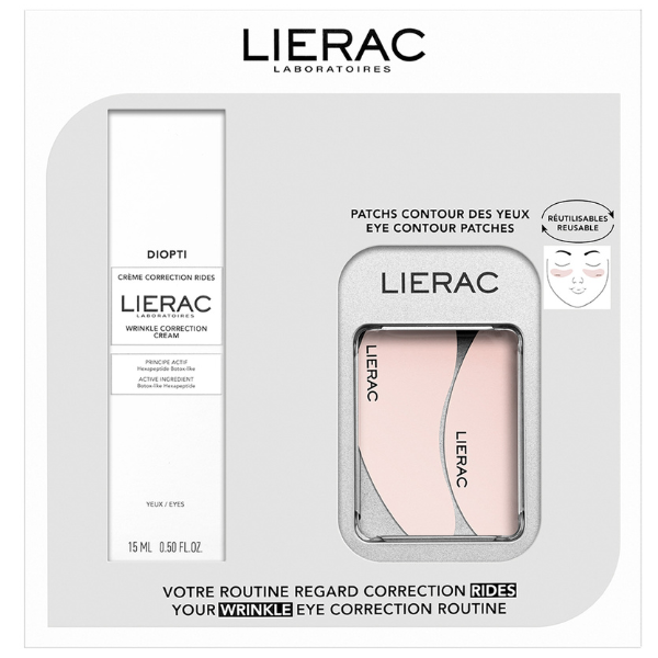 Lierac Ρουτίνα Ματιών για τη Διόρθωση των Ρυτίδων με Diopti Wrinkle Correction Cream Κρέμα Ματιών Διόρθωσης Ρυτίδων, 15ml & Eye Countour Patches Επαναχρησιμοποιούμενα, 1ζευγάρι