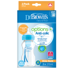 Dr Brown's Options+ Μπιμπερό Πλαστικό, 270ml Με Θηλή Σιλικόνης 0m+ Μπλε, 2τμχ