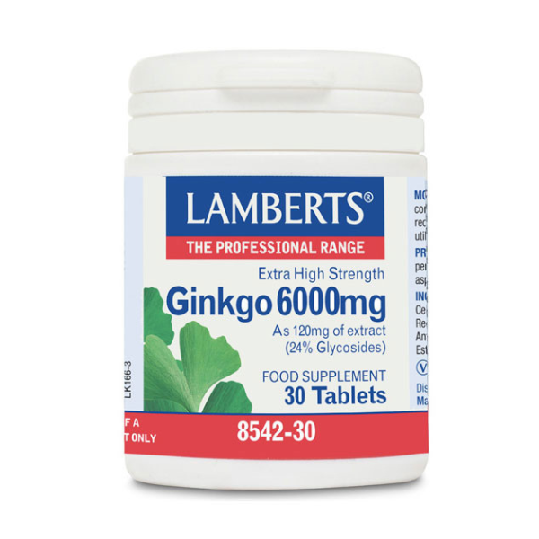 Lamberts Ginkgo Biloba Extract 6000mg για Καλή Μνήμη, 30tabs