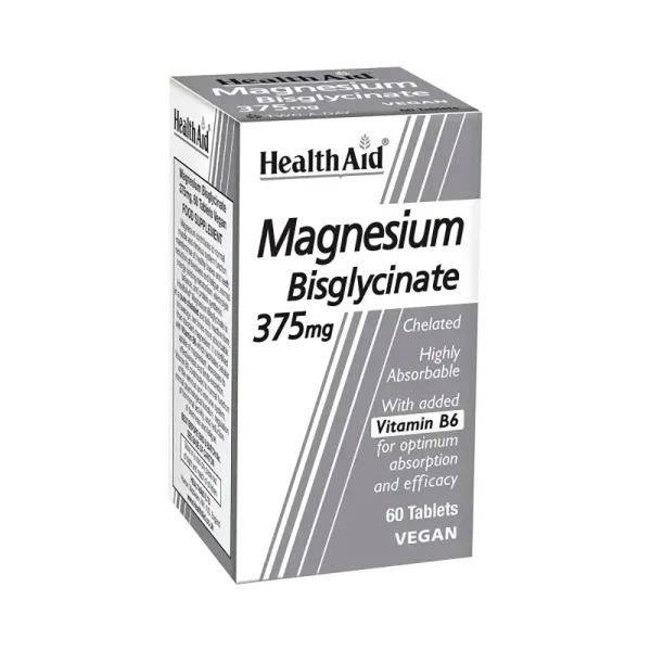 Health Aid Magnesium Bisglycinate 375mg & Vitamin B6 Χηλικό Μαγνήσιο & Βιταμίνη Β6 60 ταμπλέτες