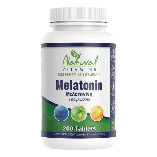 Natural Vitamins Melatonin Συμπλήρωμα Διατροφής με Μελατονίνη για Άμεσο Ύπνο σε Μορφή Υπογλώσσιου Δισκίου 200 Sublingual Tablets