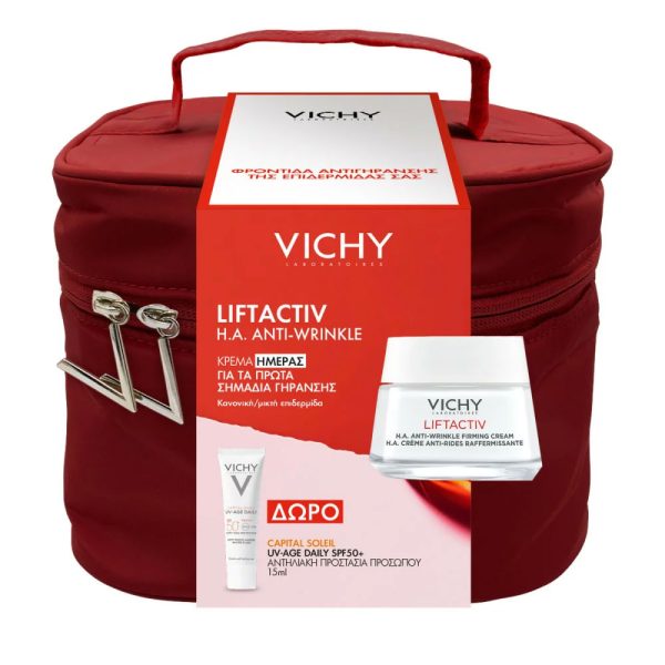 Vichy Liftactiv με H.A Anti-Wrinkle Firming Cream Αντιρυτιδική Κρέμα, 50ml & Δώρο Capital Soleil UV-Age Daily SPF 50+ Αντηλιακή Προστασία Προσώπου, 15ml & Νεσεσέρ, 1τεμ, 1σετ