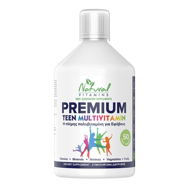 Natural Vitamins Premium Teen Multivitamin Συμπλήρωμα Διατροφής Φόρμουλας Πολυβιταμινών, Μετάλλων & Εκχυλίσματος Βοτάνων σε Πόσιμο Υγρό για Εφήβους Κατά της Κούρασης & Κόπωσης για την Ενίσχυση του Ανοσοποιητικού & του Μεταβολισμού με Γεύση Πορτοκάλι 500ml