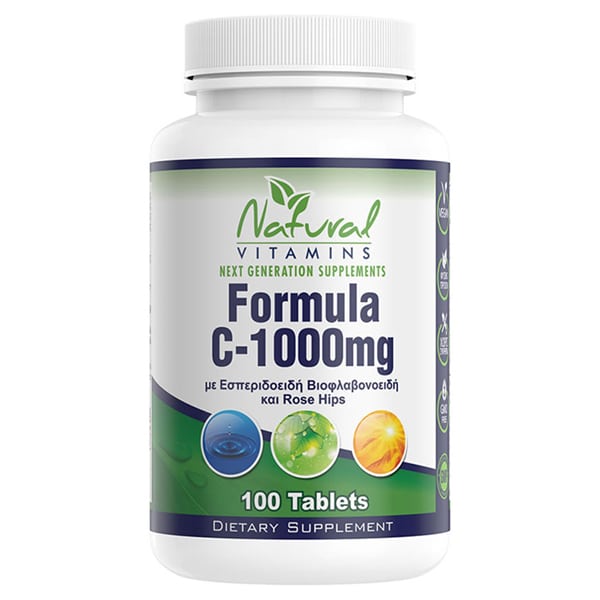 Natural Vitamins Formula C-1000mg Συμπλήρωμα Διατροφής Ολοκληρωμένης Φόρμουλας Βιταμίνης C με Βιοφλαβονοειδή, Αγριοτριανταφυλλιά & Ασερόλα για Ενίσχυση του Ανοσοποιητικού 100tabs