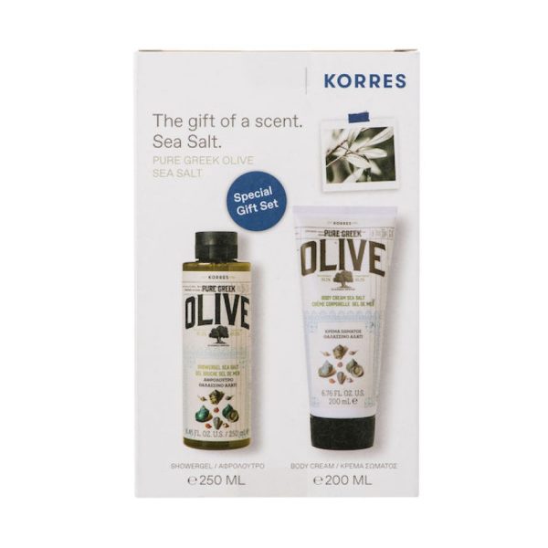 Korres Pure Greek Olive Θαλασσινό Aλάτι Αφρόλουτρο 250ml & Eνυδατικό Γαλάκτωμα Σώματος 200ml, 1σετ
