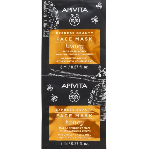 Apivita Express Beauty, Μάσκα Προσώπου με Μέλι για Ενυδάτωση & Θρέψη 2x8ml