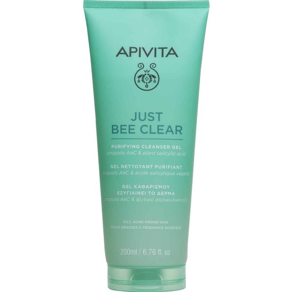 Apivita Just Bee Clear Purifying Cleansing Gel, Καθαριστικό Τζελ Προσώπου για Λιπαρή Επιδερμίδα ή με Τάση Ακμής 200ml