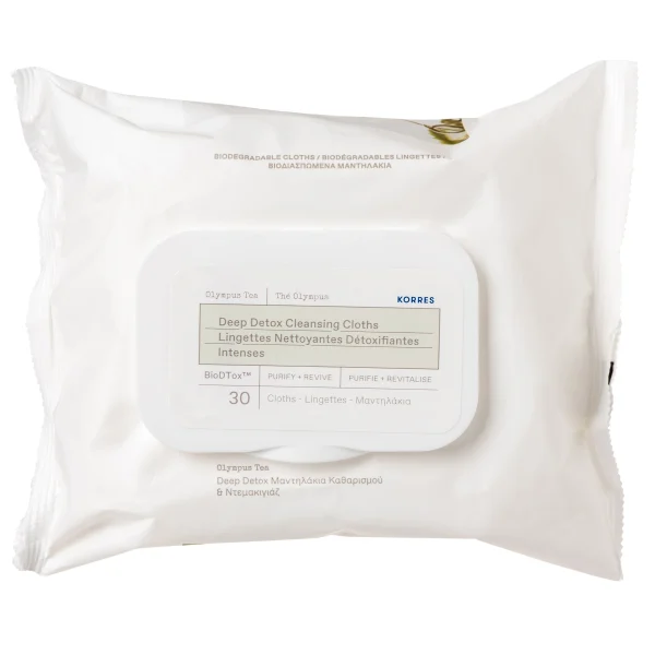 Korres Deep Detox Cleansing Cloths Olympus Tea Μαντηλάκια Καθαρισμού & Ντεμακιγιάζ με Βιολογικό Τσάι Ολύμπου, 30τεμ