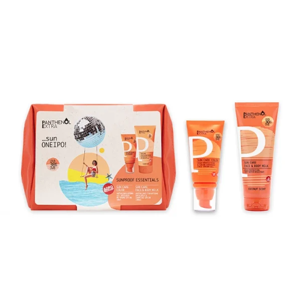Panthenol Extra Promo Sunproof Essentials με Sun Care Color SPF 30 Αντηλιακή Κρέμα-Gel Προσώπου με Χρώμα, 50ml, Sun Care Face & Body Milk SPF 30 Αντηλιακό Γαλάκτωμα για Πρόσωπο & Σώμα, 100ml & Δώρο Νεσεσέρ, 1τεμ, 1σετ