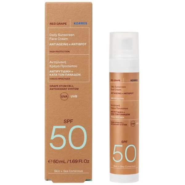 Korres Red Grape Sunscreen SPF50 Face Cream Antiageing & Antispot Αντηλιακή Κρέμα Προσώπου κατά των Ρυτίδων & Πανάδων, 50ml