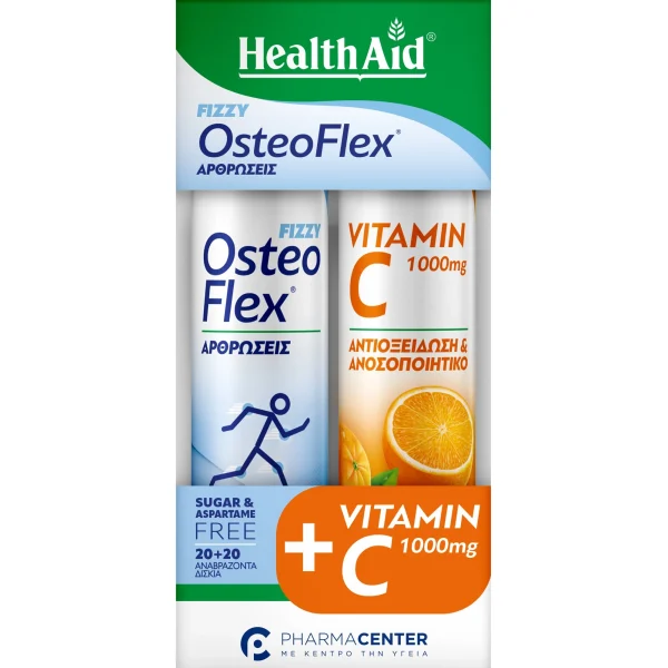 Health Aid Promo Pack Osteoflex Fizzy για τις Αρθρώσεις 20 αναβρ.δισκία & ΔΩΡΟ Vitamin C 1000mg Γεύση Πορτοκάλι 20 αναβρ.δισκία