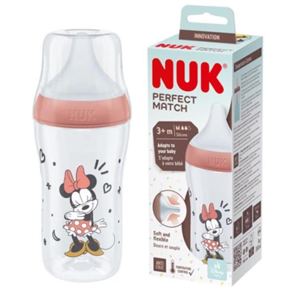 Nuk Perfect Match Πλαστικό Μπιμπερό με Δείκτη Ελέγχου Θερμοκρασίας 260ml – Θηλή Σιλικόνης 3m+ Disney Minnie