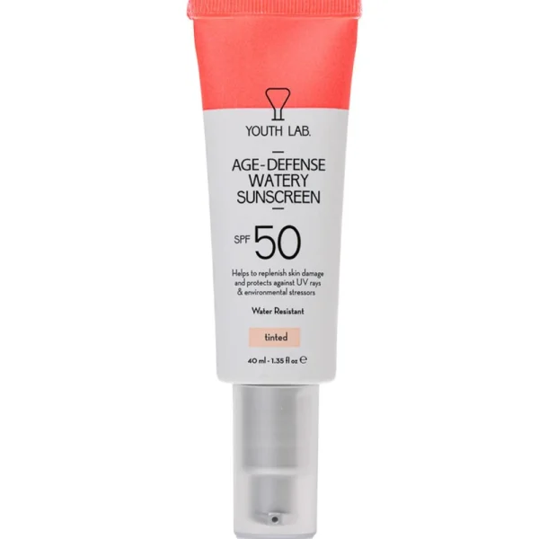 Youth Lab Age-Defense Watery Sunscreen Spf50 Λεπτόρρευστο Αντηλιακό Προσώπου Ανθεκτικό στο Νερό Υψηλής Προστασίας Καθημερινής Χρήσης, για Επανόρθωση & Προστασία από Ρυτίδες & Κηλίδες με Χρώμα 40ml - Tinted