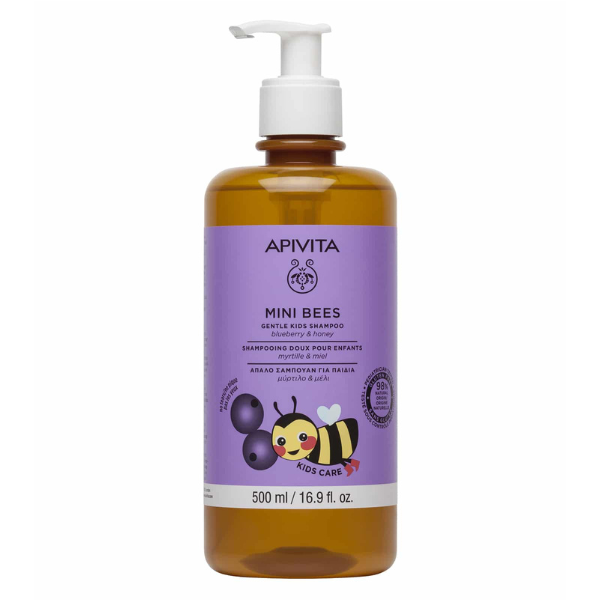Apivita Mini Bees Απαλό Σαμπουάν για Παιδιά με Μύρτιλο & Μέλι, 500ml