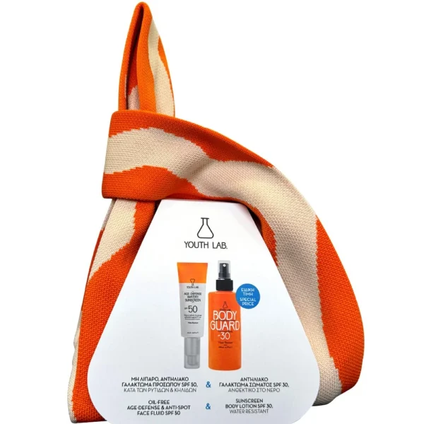 Youth Lab Promo Age-Defense Watery Sunscreen Spf50, 40ml & Body Guard Face & Body Sun Protection Lotion Spf30, 200ml & Δώρο Τσάντα Θαλάσσης 1 Τεμάχιο