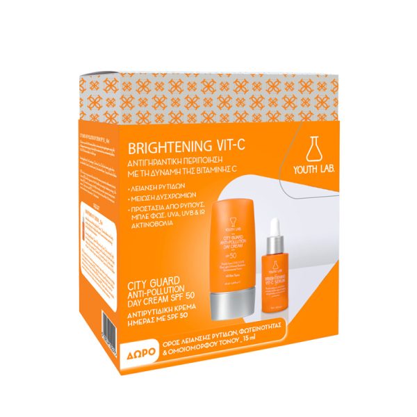 Youth Lab. Promo Brightening Vit-C Σετ Περιποίησης με Brightening Vit-C Κρέμα-Gel για Ενυδάτωση, Φωτεινότητα & Ομοιόμορφο Τόνο, 50ml & Δώρο Brightening Vit-C Ορός για Λείανση Ρυτίδων, Φωτεινότητα & Ομοιόμορφο Τόνο, 15ml, 1σετ