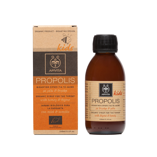 Apivita Propolis Kids Παιδικό Βιολογικό Σιρόπι για το Λαιμό με Μέλι & Θυμάρι, 150ml