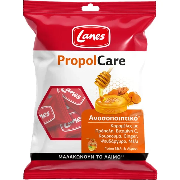 Lanes PropolCare Honey & Lemon Καραμέλες με Βιταμίνη C & Ψευδάργυρο για Φροντίδα του Λαιμού & Υποστήριξη του Ανοσοποιητικού με Γεύση Μέλι & Λεμόνι 54g