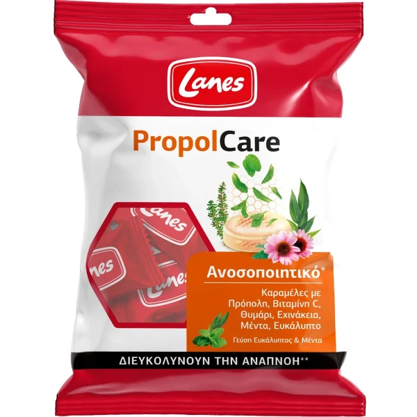 Lanes PropolCare Eucalyptus & Mint Καραμέλες με Βιταμίνη C & Εχινάκεια για Φροντίδα του Λαιμού & Υποστήριξη του Ανοσοποιητικού με Γεύση Ευκάλυπτο & Μέντα 54g