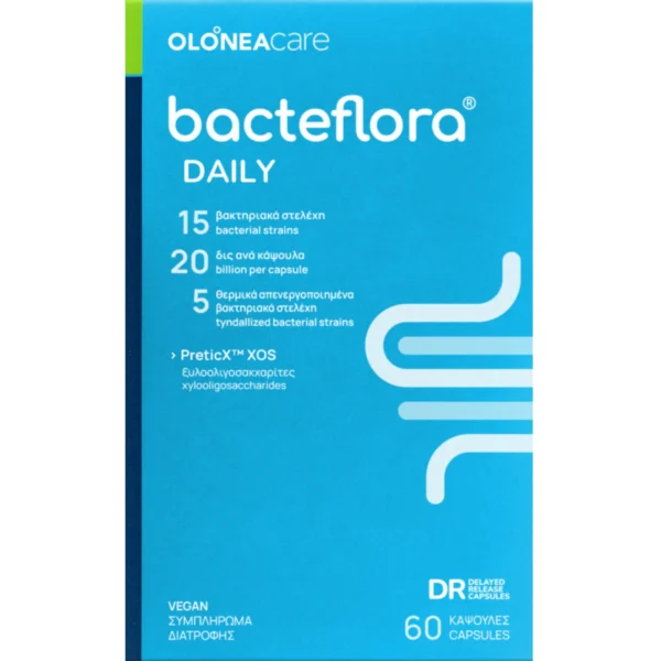 Olonea Bacteflora Daily Συμβιωτικό Συμπλήρωμα Διατροφής για την Ομαλή Λειτουργία του Εντέρου, 60 κάψουλες